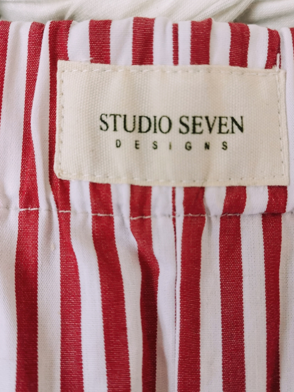 Studio Seven Designs Lila Red Cream Striped Boxer Shorts Cotton Poplin Lounge L